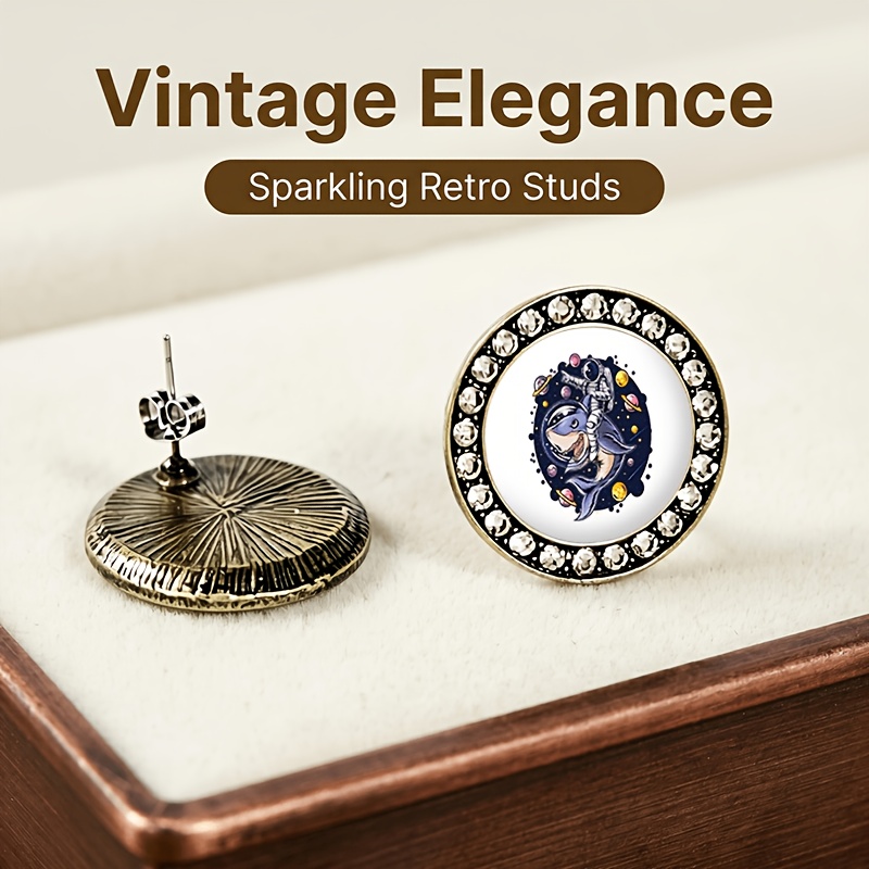 2pcs Space Shark Glass-inlaid Stud Earrings Set